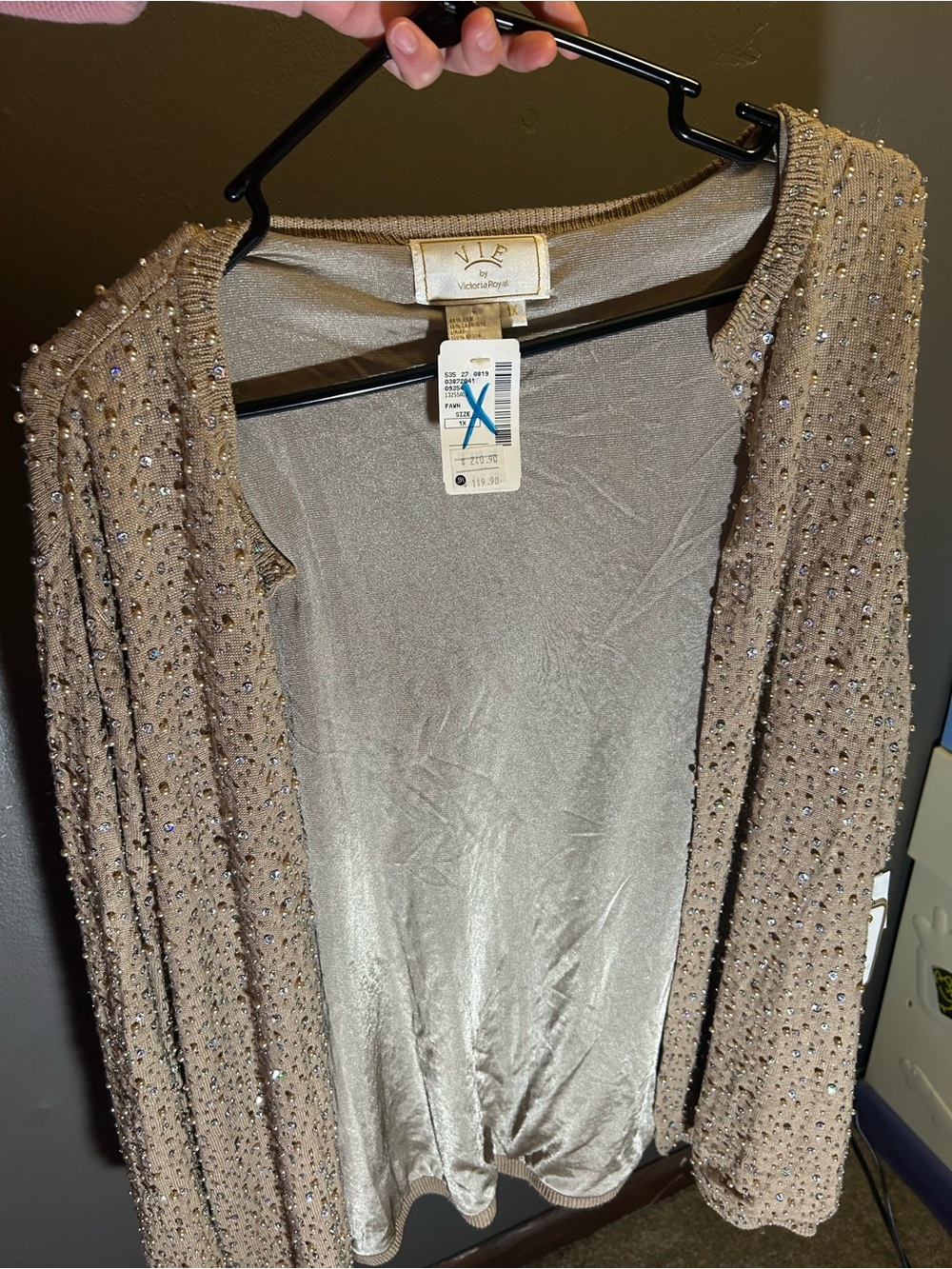 Vintage VIE by Victoria Royal Beaded Taupe Open Cardigan Silk & Cashmere size 1X - Picture 16 of 16